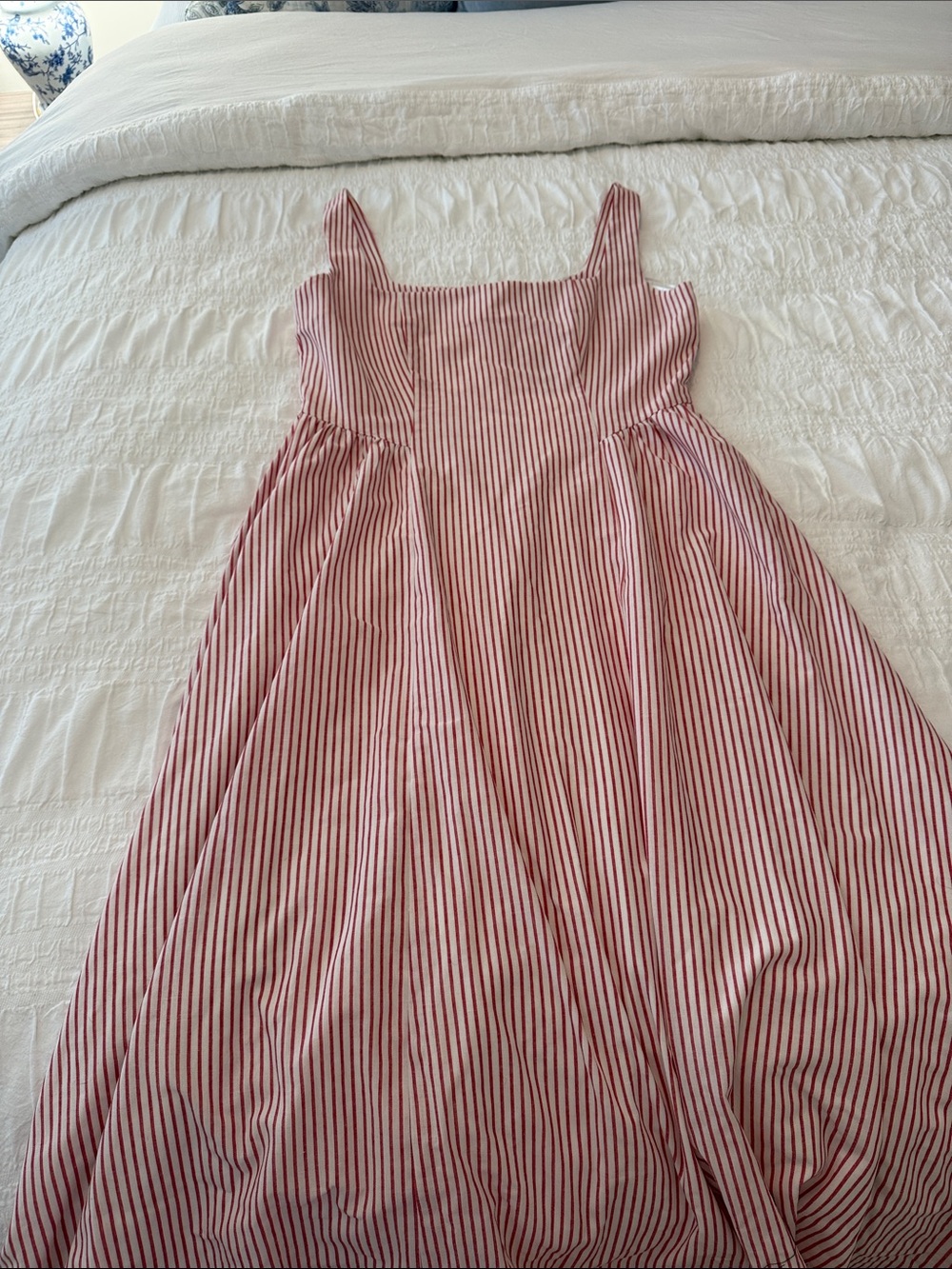 Wayf Red and White Striped Midi Dress